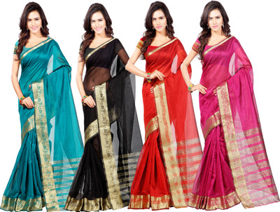 

Weavedeal Solid Banarasi Chanderi Saree(Pack of 4, Multicolor)
