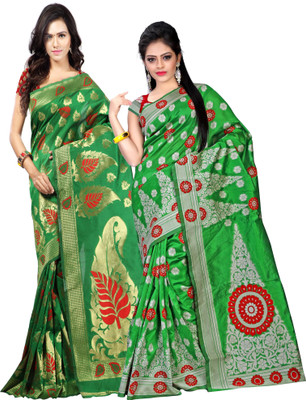 

Weavedeal Embellished Kanjivaram Silk Cotton Blend Saree(Pack of 2, Multicolor)
