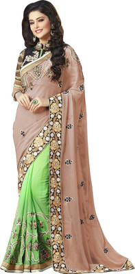 

Khoobee Self Design, Embroidered, Embellished Fashion Georgette Saree(Light Green, Pink, Black), Black;light green;pink