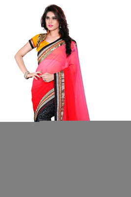 

Shoppershopee Embroidered Bollywood Georgette Saree(Pink, Black), Pink and black