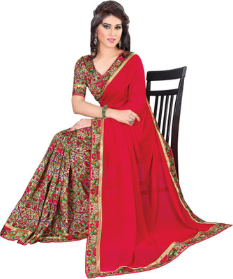 

Indianbeauty Self Design, Printed Bollywood Georgette Saree(Red)