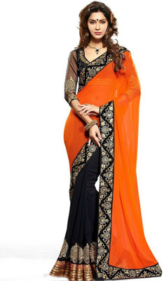 

Reya Self Design Fashion Georgette Saree(Orange), Multicolor