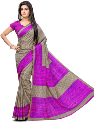 Urban Vastra Floral Print Fashion Raw Silk Saree(Brown)