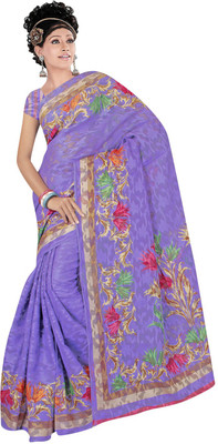 Desi Butik Printed Patola Jacquard Saree(Purple)