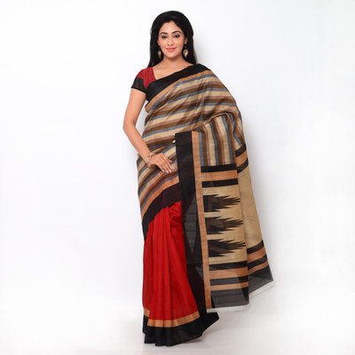 

Anushree Saree Self Design Bhagalpuri Khadi Saree(Multicolor), Red-black