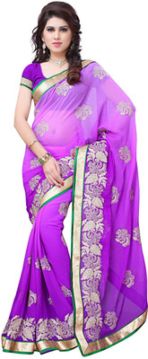 

JTInternational Embroidered Fashion Handloom Georgette Saree(Multicolor), Purple