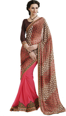 

Desi Butik Self Design Fashion Georgette Saree(Brown)