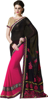 

Manthan Embroidered Daily Wear Georgette Saree(Pack of 2, Black, Pink)