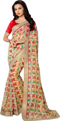 Brijraj Printed Fashion Art Silk Saree(White, Multicolor), Multicolor;white