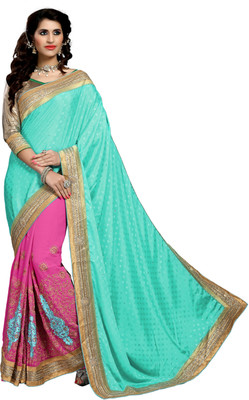 

Khushali Self Design, Embroidered, Embellished Fashion Georgette, Jacquard Saree(Pink, Beige, Light Blue), Beige;light blue;pink