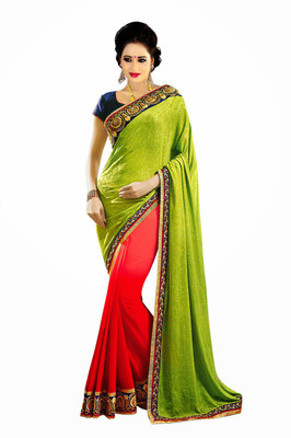 

Indian Wear Online Embroidered Fashion Georgette Saree(Green, Red)