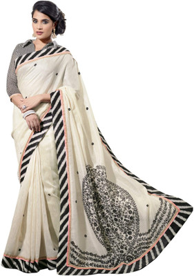 

Silkbazar Printed Bhagalpuri Silk Saree(White)