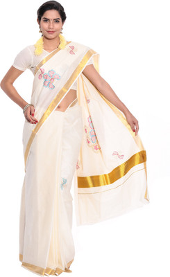 

Darps Self Design Balarampuram Cotton Saree(Multicolor), Cream
