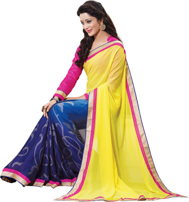 

Parisha Self Design, Printed Fashion Georgette Saree(Yellow, Blue), Blue;yellow