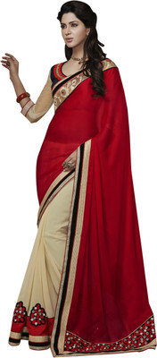 

Desi Butik Self Design Fashion Chiffon Saree(Red)
