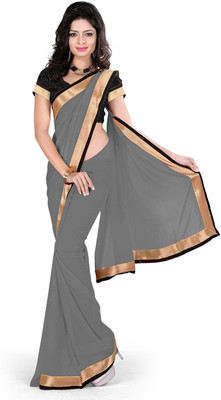 

Party Wear Dresses Solid Fashion Georgette Saree(Grey)