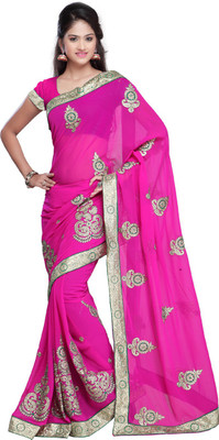 

Desi Butik Embroidered Fashion Art Silk Saree(Pink)