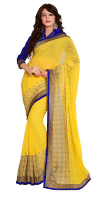 

Khoobee Self Design, Embroidered Fashion Chiffon, Jacquard Saree(Yellow)