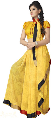 

Khoobee Self Design, Printed Fashion Chiffon Saree(Yellow)