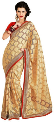 

Chirag Sarees Self Design Banarasi Jacquard Saree(Beige), Gold