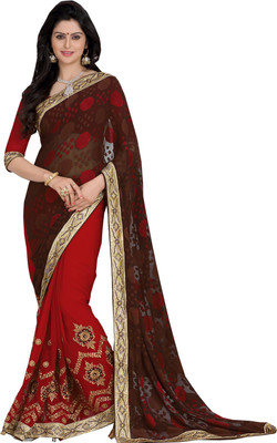 

Parisha Embroidered Daily Wear Jacquard, Georgette Saree(Brown, Red)