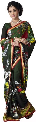 

Parisha Self Design, Printed Fashion Satin, Chiffon Saree(Dark Green, Multicolor)