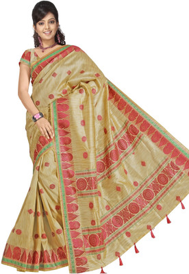 

JagannathSaree Self Design Fashion Silk Saree(Beige, Red)