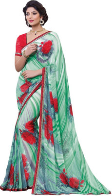 

Lovelylook Printed Fashion Georgette Saree(Multicolor), Light green & red