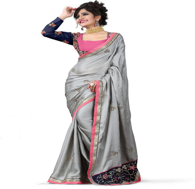 

Stylo Designer Self Design Fashion Handloom Satin Saree(Grey)