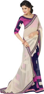 

Lovelylook Printed Daily Wear Georgette Saree(White, Blue)