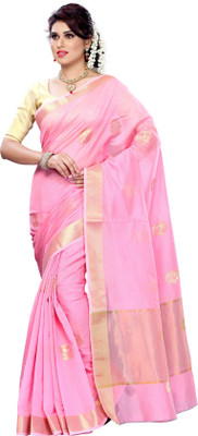 

Mimosa Woven Kanjivaram Cotton Saree(Pink, Light pink