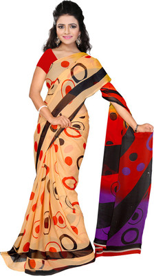 

Lovelylook Printed Daily Wear Georgette Saree(White, Red), Cream & red