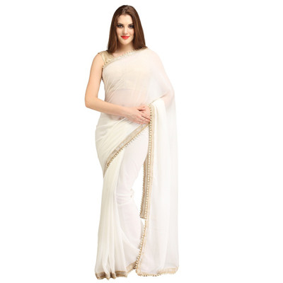

Lime Embellished Fashion Georgette Saree(White)