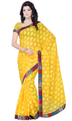 

JTInternational Self Design Fashion Jacquard Saree(Yellow), Dark yellow
