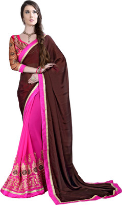 

Jiya Self Design, Embroidered Fashion Georgette, Chiffon Saree(Brown, Pink)
