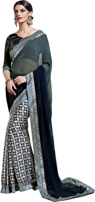 

Khushali Self Design Fashion Georgette Saree(Grey, Black), Black;grey