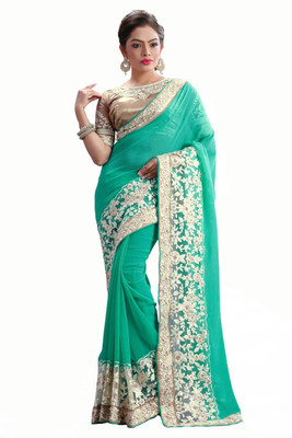 

Stylezone Embroidered Fashion Georgette Saree(Green)