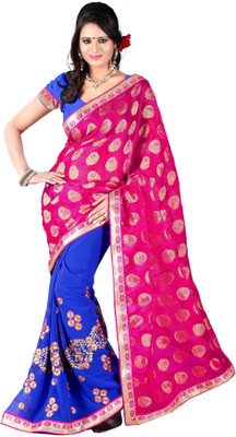 

Jiya Self Design, Embroidered Fashion Georgette Saree(Pink, Blue), Blue;pink