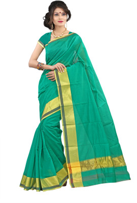 Mimosa Woven Kanjivaram Handloom Cotton Saree(Green, Rama