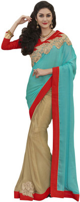 

Desi Butik Embroidered Fashion Chiffon, Georgette Saree(Blue, Beige), Beige;blue
