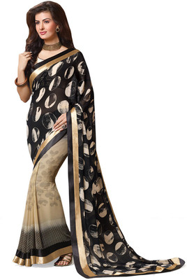 

Indianbeauty Self Design, Printed Bollywood Georgette Saree(Black, Beige), Beige;black