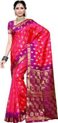 MIMOSA Woven Kanjivaram Tussar Silk Saree(Purple, Pink)