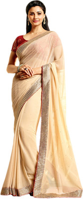 

Vishal Self Design, Solid Fashion Net Saree(Beige, Gold), Cream