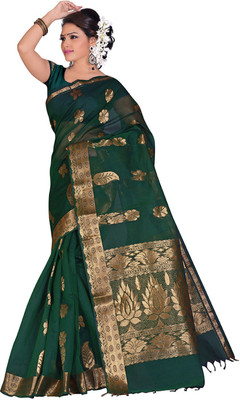 

Indianhandloom Self Design Coimbatore Cotton Saree(Green), Dark green