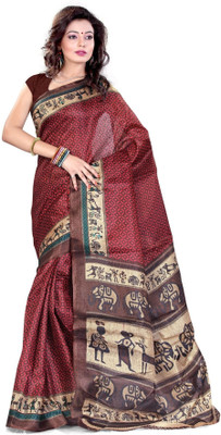 

Cenizas Printed, Animal Print Fashion Art Silk Saree(Multicolor), Maroon