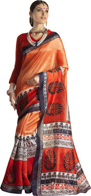 

Parisha Printed Fashion Art Silk Saree(Orange, Red)