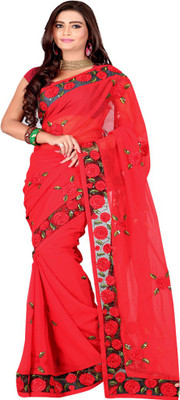 

Sanju Sarees Embroidered Fashion Georgette Saree(Red)