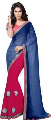 

Parisha Embroidered Fashion Georgette, Chiffon, Jacquard Saree(Pink)