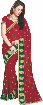 

Khushali Self Design, Embroidered Fashion Georgette Saree(Maroon)
