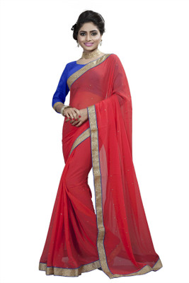 

Omkarcreation Solid Bollywood Chiffon Saree(Red)